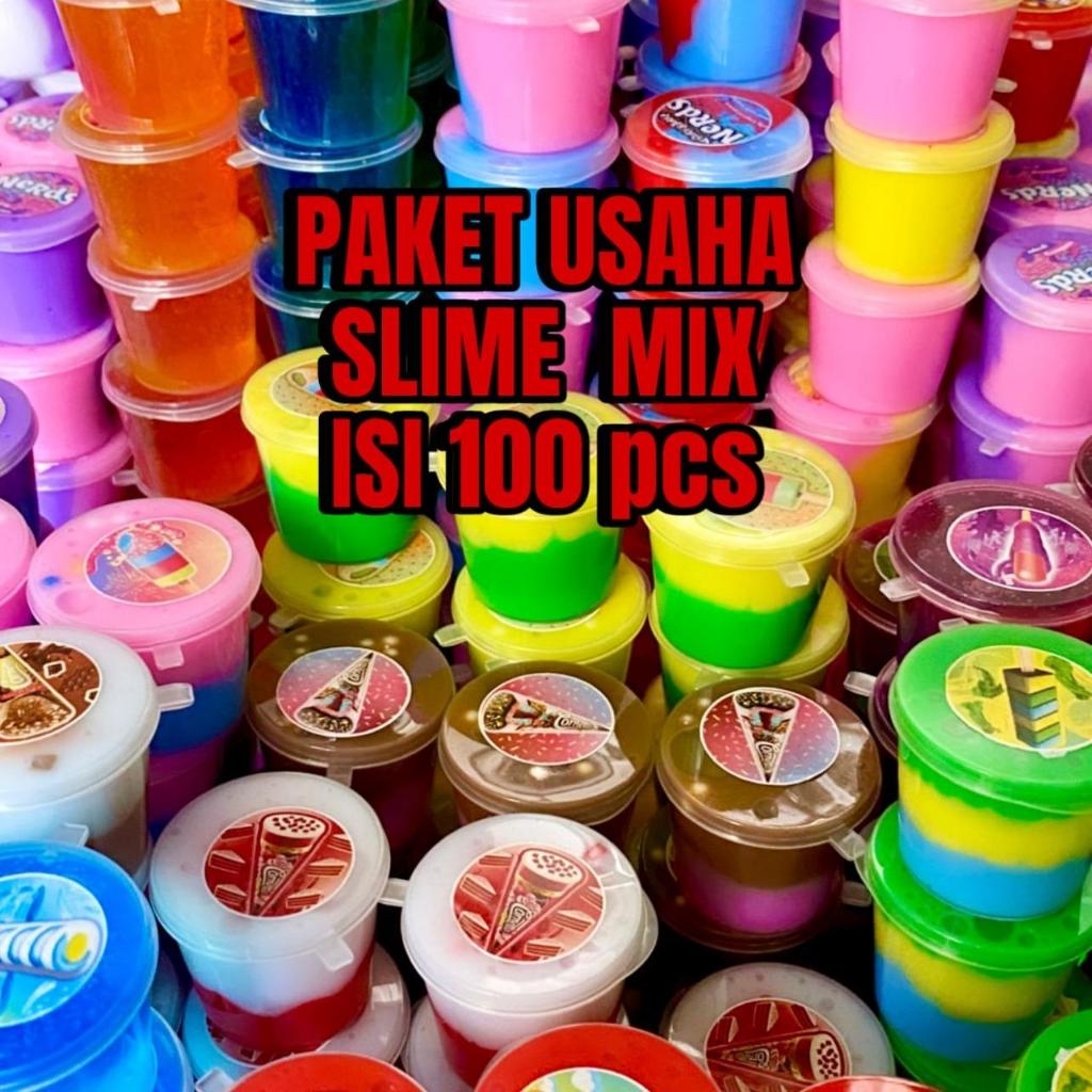 PAKET USAHA SLIME MINI 100 PCS MIX tofu,original,clear slime