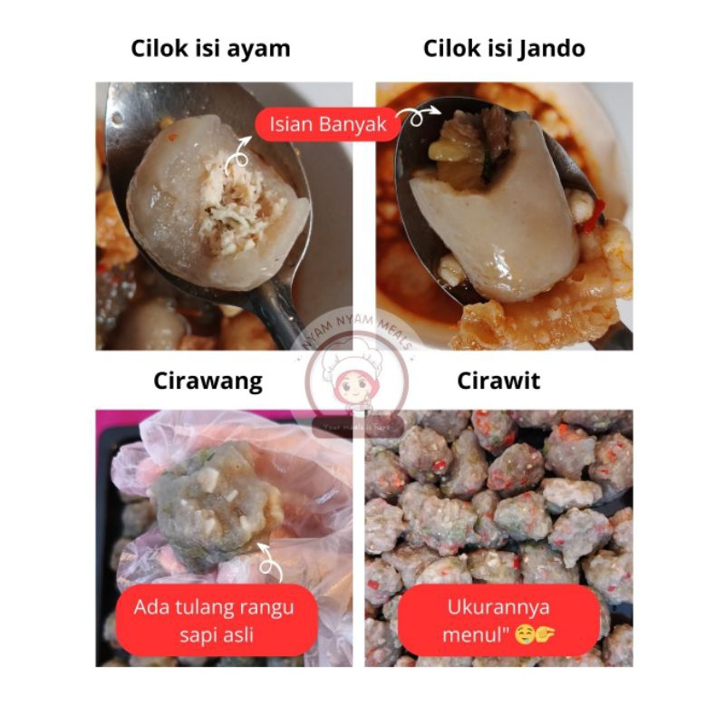 

Paket cirawang mix || Cirawit || Baso aci garut || Baso aci tulang rangu sapi || Baso aci rangu || Cilok jando || Cilok ayam