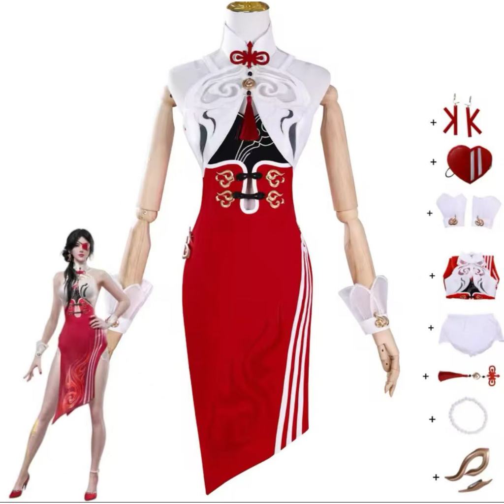 Anime Game Naraka: Bladepoint Valda Cui Cosplay Costume Chinese Style Red Cheongsam Dress Woman Sexy