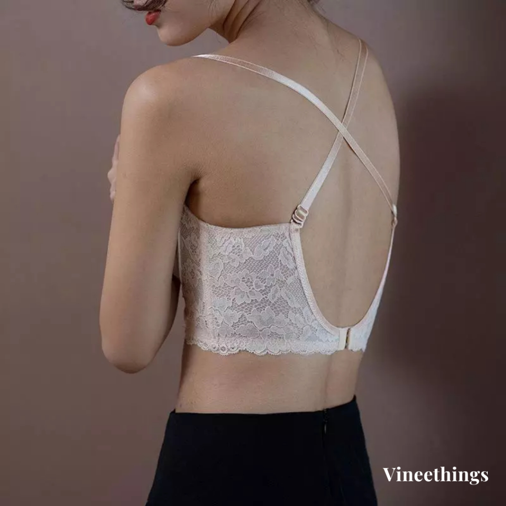 Bustier Top Camisole Bra Korset Kawat Busa Tipis Backless Sewxyback Lowback WireBra Thin Cup  Lace S