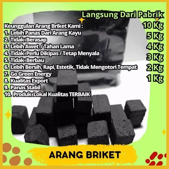 10 KG Arang Briket Arang Batok Kelapa Arang Bukhur Arang Aktif Arang Grade A Arang Briket Kualitas E