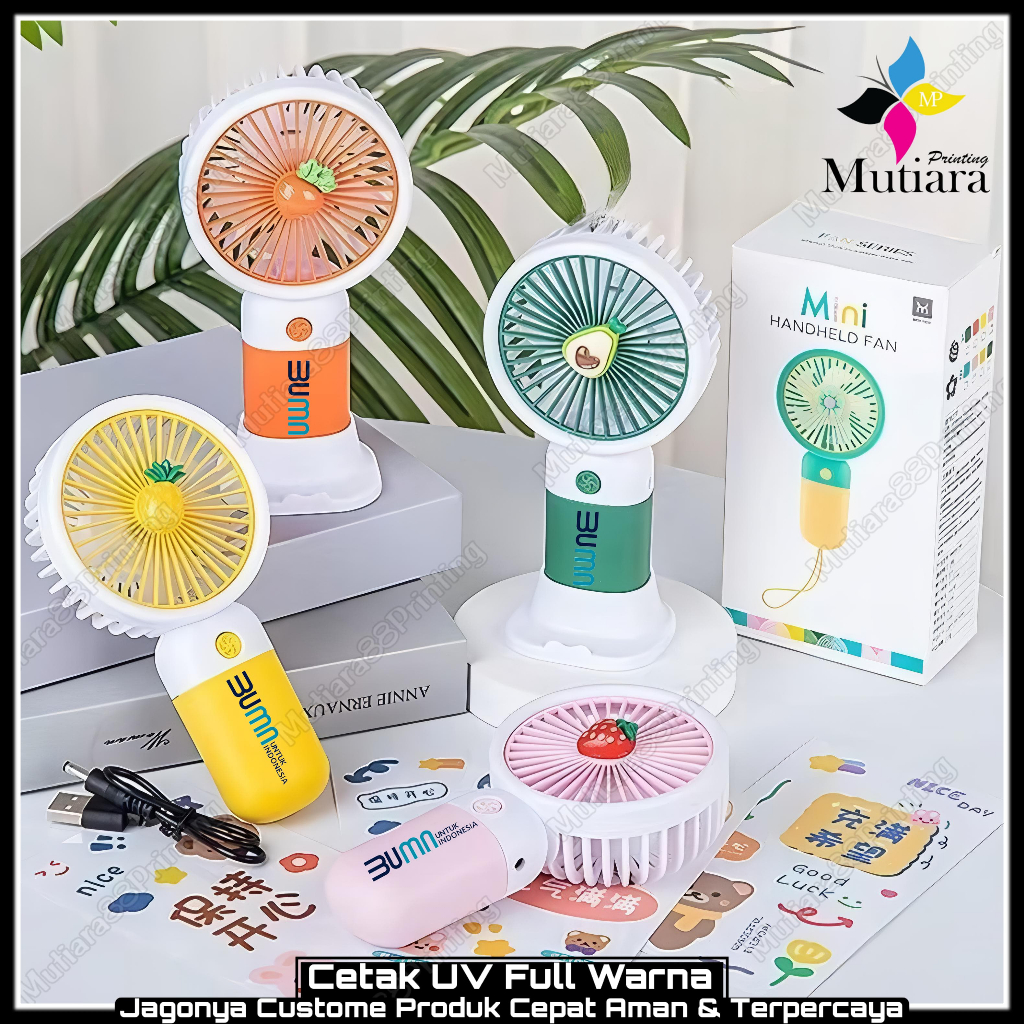 [ KIPAS ANGIN MINI PORTABLE CUSTOM UV FULL WARNA ] Kipas Mini Custome / Suvenir  Kipas mini Costum