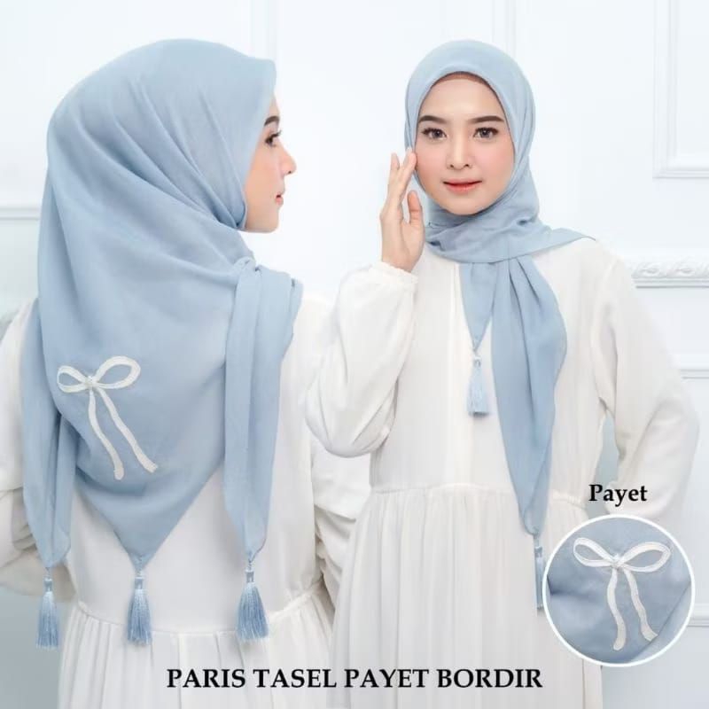 Hijab Segi Empat Paris Tassel/Segi Empat Tassel Pita Besar/Paris Tassel Pita Besar/ Tassel