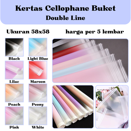 

[5 LEMBAR] Kertas Cellophane Buket Bunga (Double Line) Flower Wrapping Paper Celophane / Chellophane Murah untuk Snack Uang