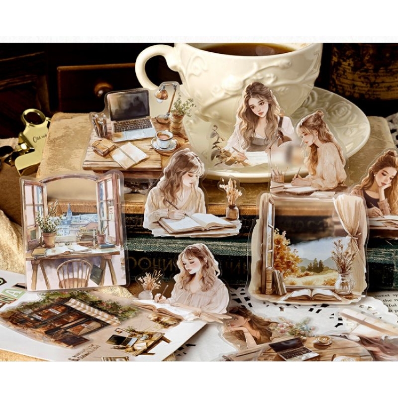 

40 pcs matte PET sticker MoCard flower girl music jurnal diy