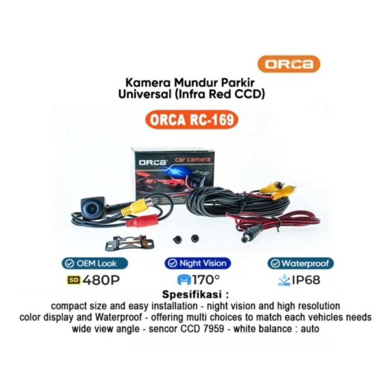 Aigo - Kamera Mundur Mobil ORCA RC-169 NIGHT VISION UNIVERSAL Rear Car Camera Parkir RC169 RC 169