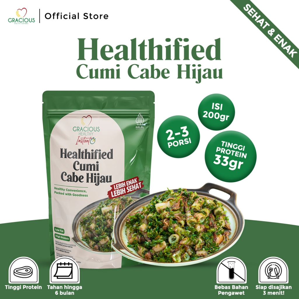 

Gracious Healthified Cumi Cabe Hijau - Protein 33gr (Makanan Instant Sehat Siap Saji)