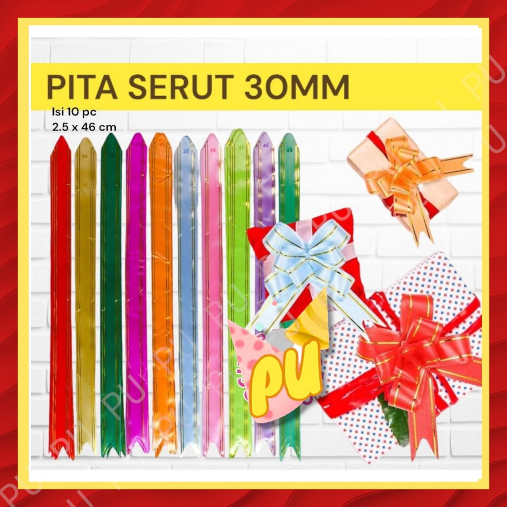 

Pita Serut 30 mm List EMAS isi 10 pc / Pita Tarik BESAR / Hiasan Parcel Idul Fitri Lebaran