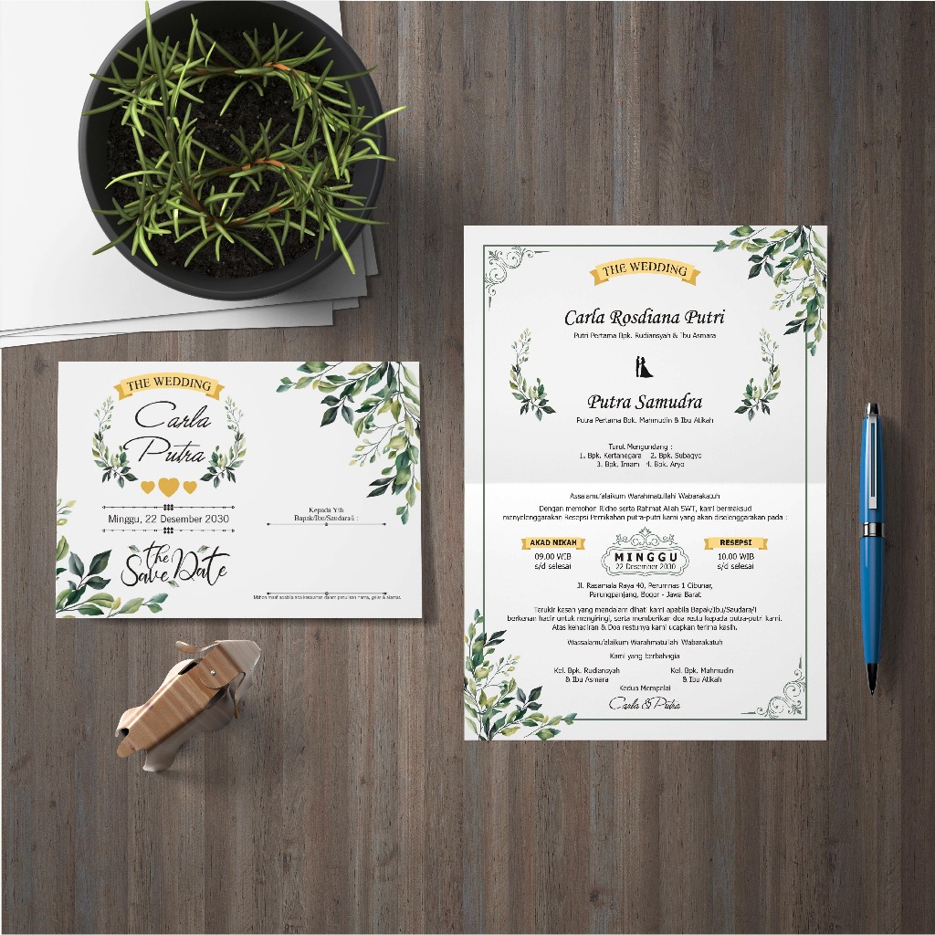 Kartu Undangan Pernikahan & Khitanan Wali,atul Ursy Lipat 2 Free Plastik & Label