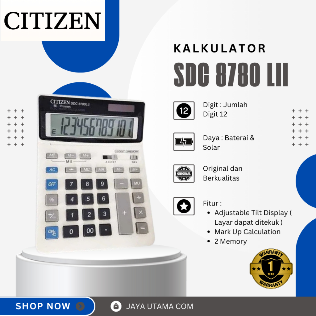 

Kalkulator Citizen SDC-8780 LII / CT-500JS Original Kalkulator 12 Digit