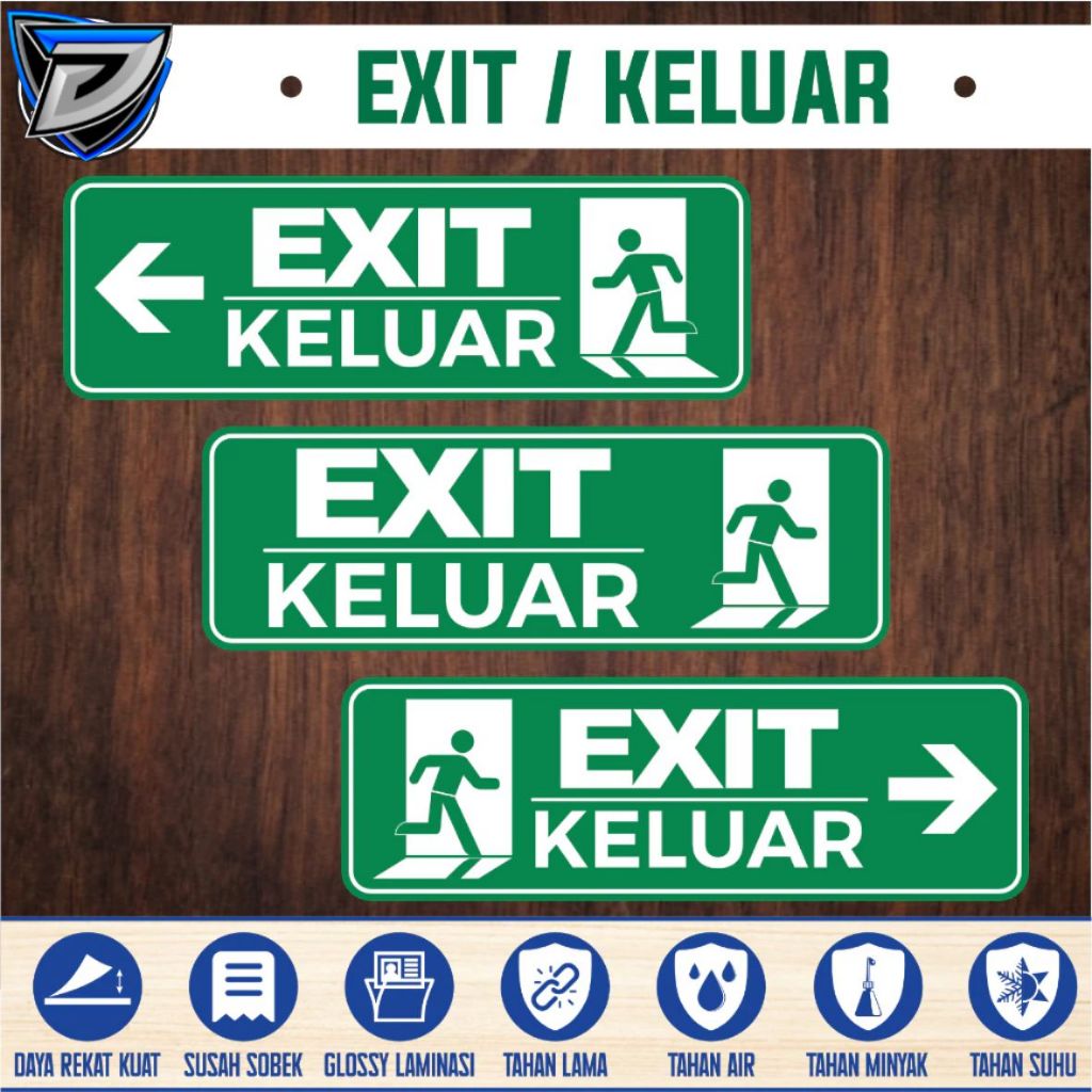 

stiker vinyl anti air JALUR EVAKUASI EXIT / KELUAR KANAN KIRI laminasi glossy