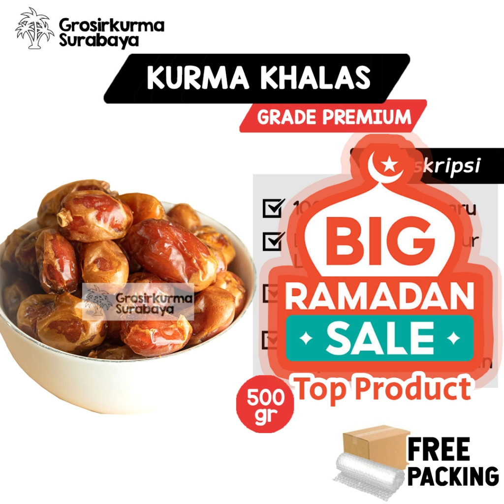 

Kurma KHALAS BPOM 500Gram Premium Asli Arab Saudi Enak Legit Untuk Nabeez Madu Basah Mesir MPASI