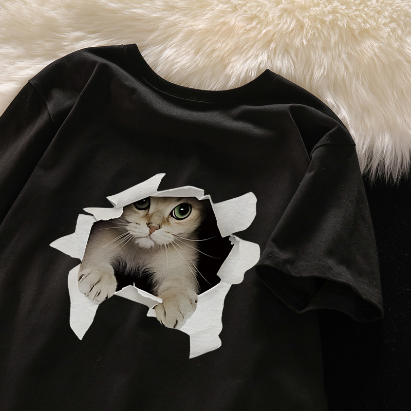 Premium Cotton Kaos Oversize Wanita - Kucing Printed - T-shirt Import