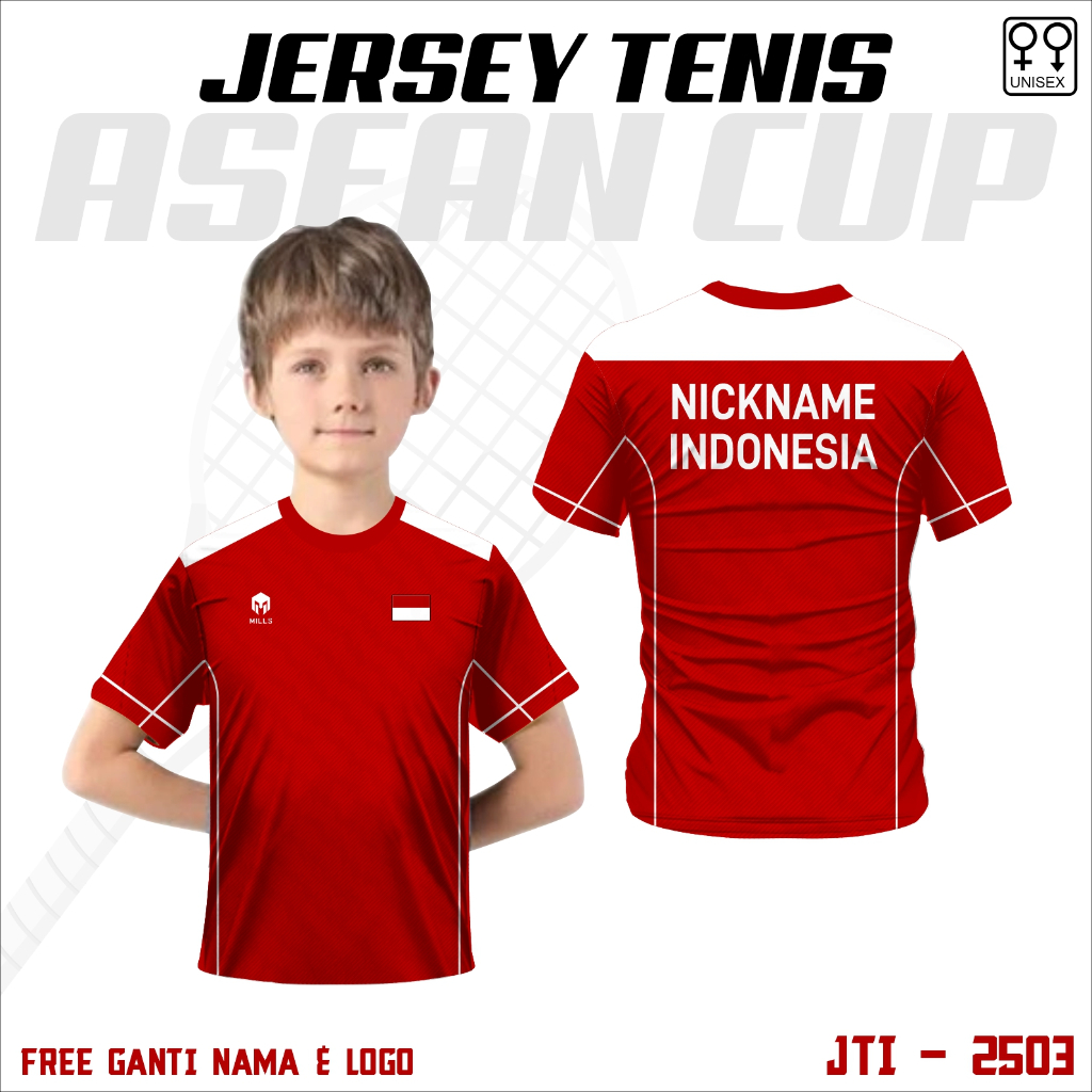 Baju tenis lapangan kaos jersey anak tennis timnas indonesia