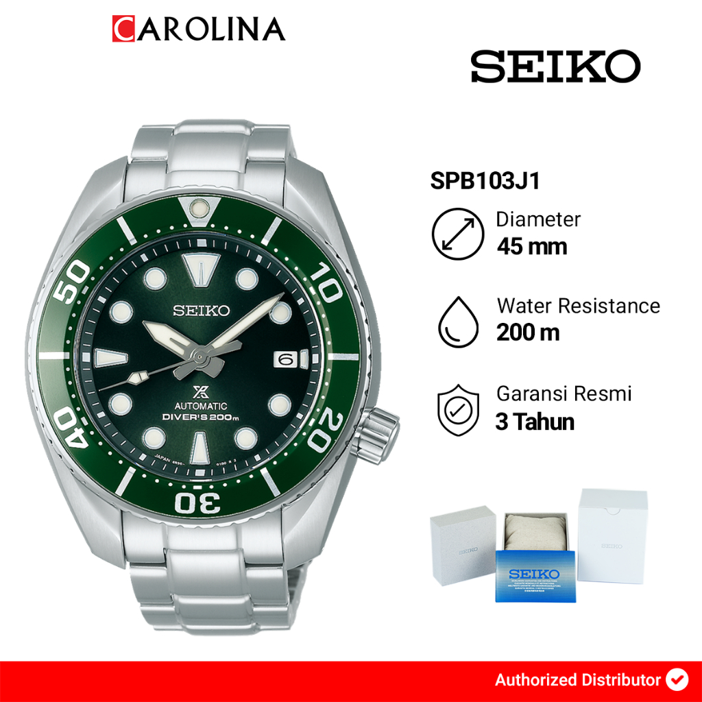 Jam Tangan Pria Seiko Prospex SPB103J1 Sumo Hulk Green Dial Stainless Steel Strap