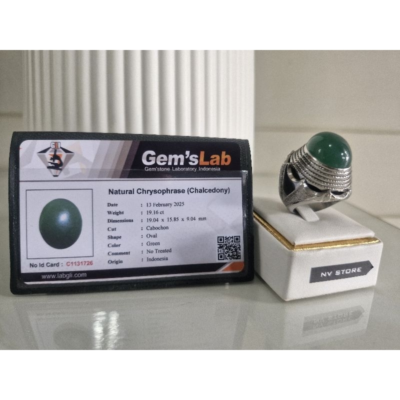 Batu Ijo Garut Ohen Natural Chrysoprase (Memo GLI) Monel Besar Costom Siap Kontes Bonus Ring Perak 1