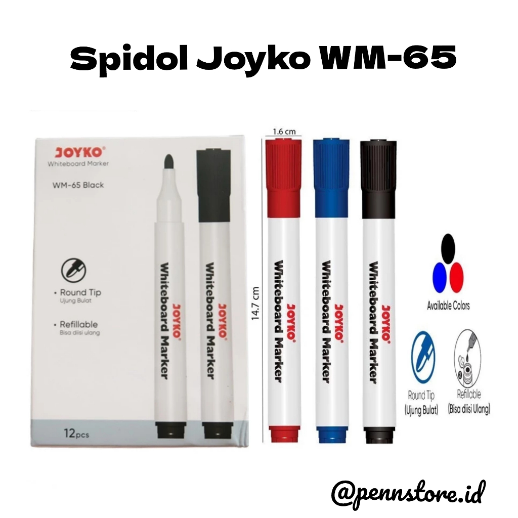 

(Pcs) Spidol Joyko Whiteboard WM-65 Hitam - Spidol Papan Tulis Bisa Dihapus