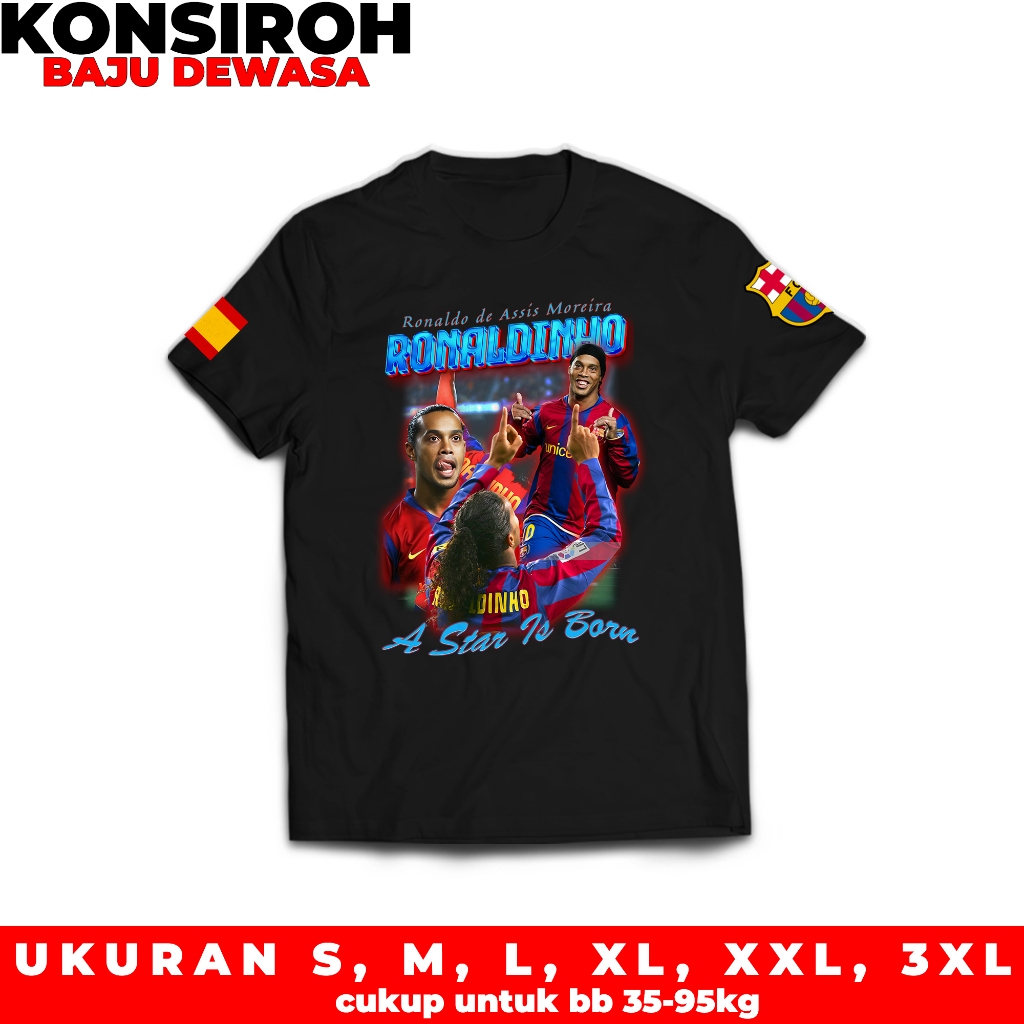 Kaos Ronaldinho de Assis Moreira FC Barcelona Streetwear Baju Distro Bootleg Ronaldinho