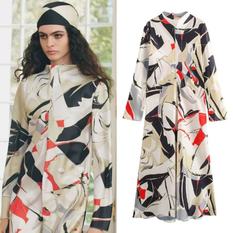 Ivory Graffiti Maxi Dress Satin 76960 (TC)