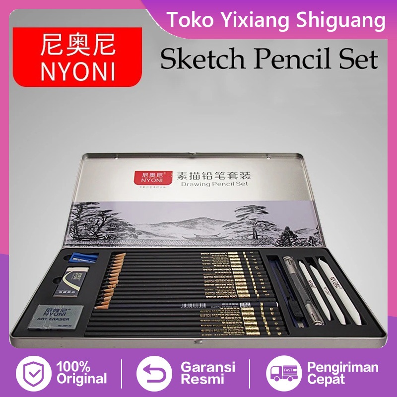 

NYONI Drawing Pencil Gambar Set 29 pcs Metal Tin Box Pensil Gambar Lukis Sketsa Lengkap Paket