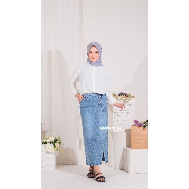 Rok Jeans Belah Samping Wanita Panjang Terbaru