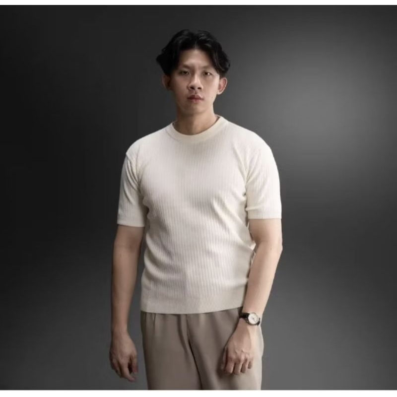 Signore Ribbed KnitWear T-shirt Pure Cotton [S]