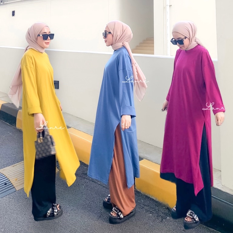 Oke Pr nuna tunik busui  midi dress busui high slit  Tunik Jumbo Bahan Kaos  Atasan Warna Putih Agus