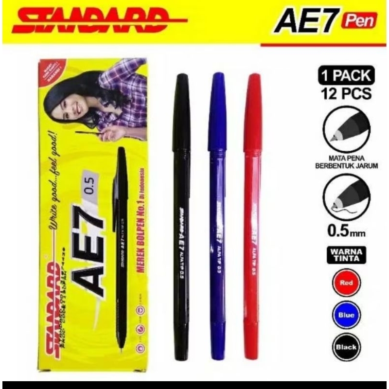 

[1 PCS] Pulpen Standard AE7 Hitam, Biru, Merah / BallPen / Pena 0.5mm Standard AE7