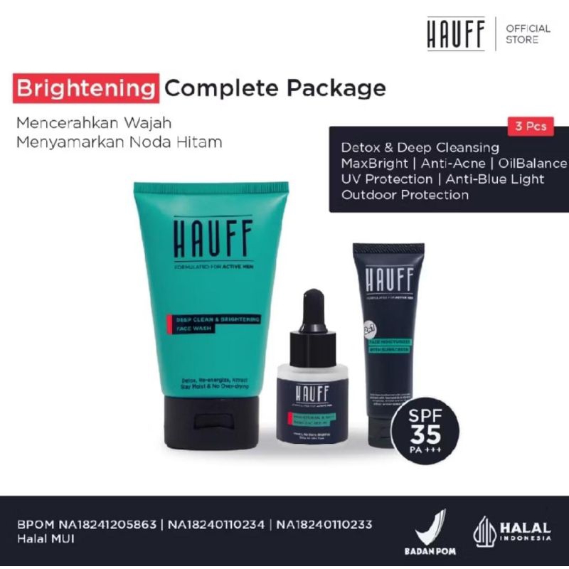 hauff brightening complete package | paket lengkap skincare cowok