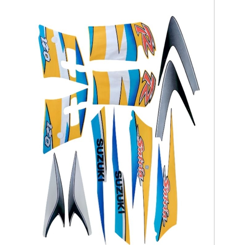striping sticker stiker Suzuki satria 120 Ru 2 tak hiu lscm Malaysia kuning putih AJS non original S