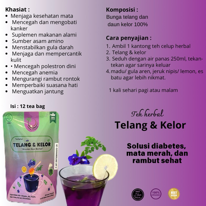 

COD TEH HERBAL TELANG & KELOR, Menormalkan gula darah, menjaga kesehatan mata, kolestrol, isi 12pcs