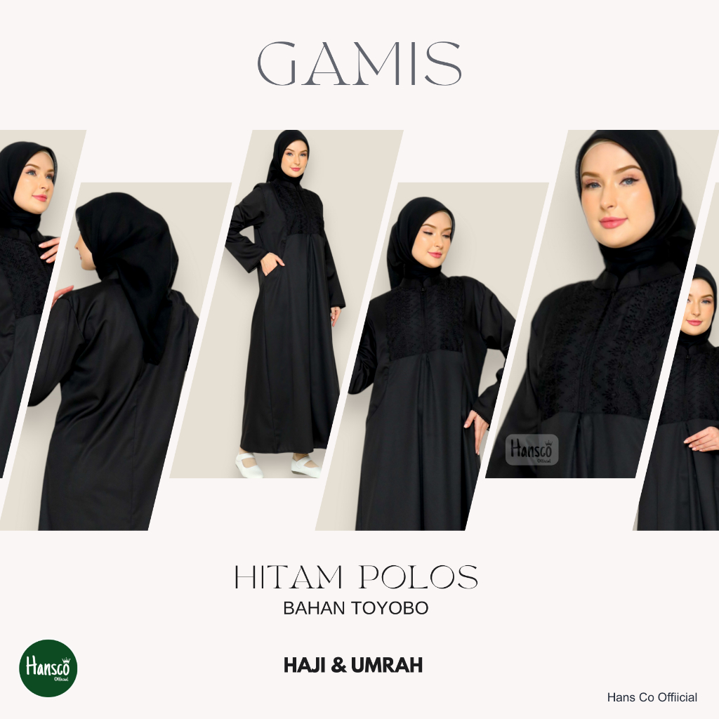 Baju Gamis Umroh Hitam Polos Renda Dada Dress Umroh Haji Wanita Muslimah Syar'i - Hansco