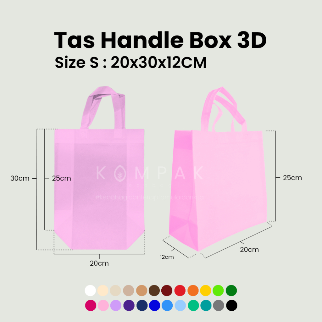 

1 KODI / 20 PCS - Tas Spunbond Press Handle Box 3D 20x30x12 cm Kantong Goodie Bag