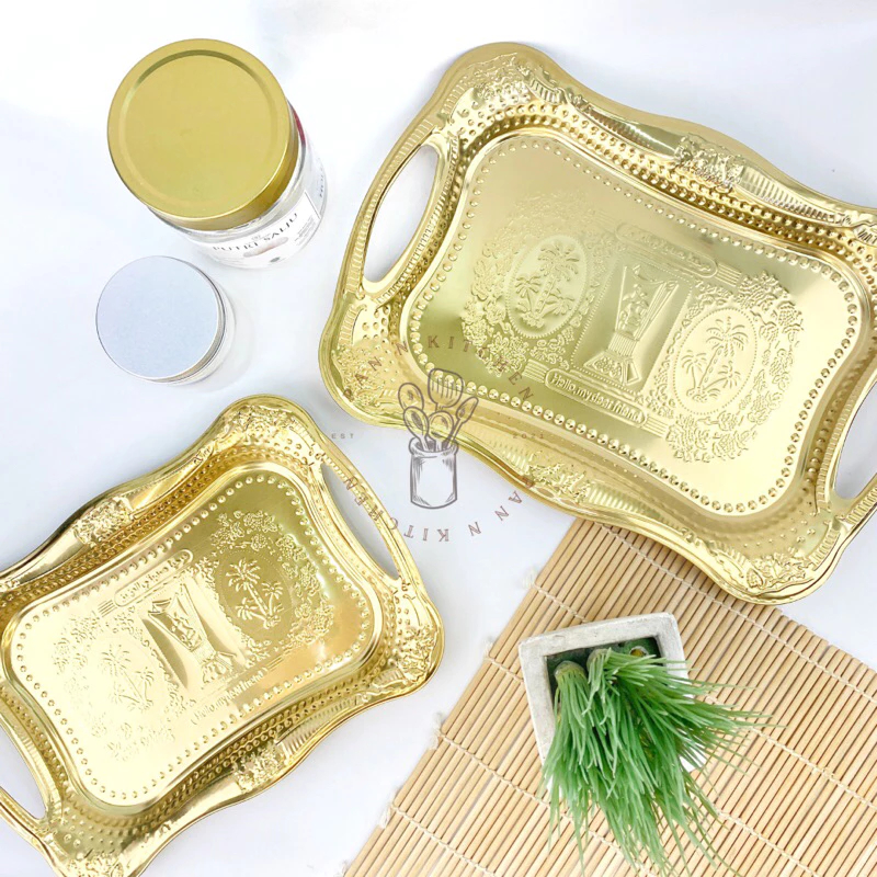 [ORIGINAL] Nampan/ Baki Arab Emas / Baki Stainless Steel Emas Kuning/ Baki Penyaji India Arab Timur 