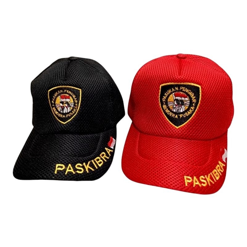 Topi PASKIBRA jaring merah dan hitam