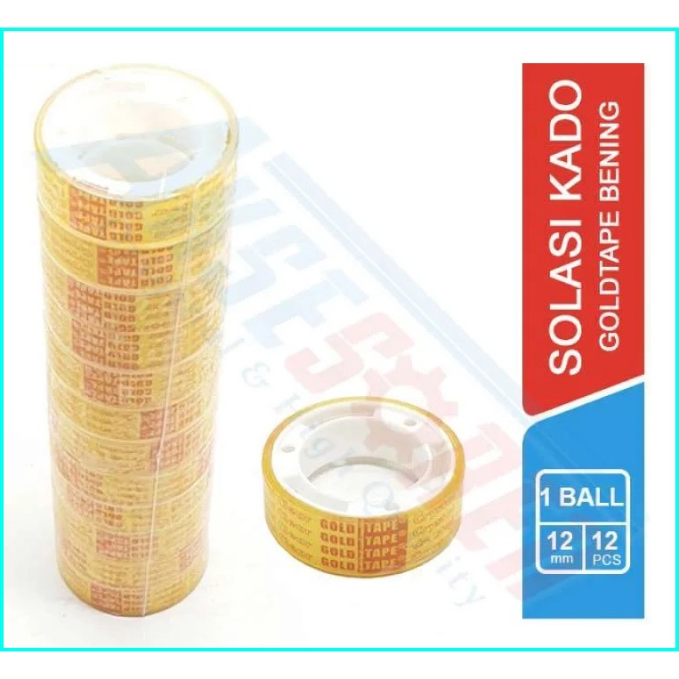 

(12 ROLL / 1 SLOT) Isolasi Bening Kecil 1/2 inch Gold Tape / Selotip Solasi Kado Tipis / Cellotape Goldtape 12 mm x 10 yard (Per Pcs)