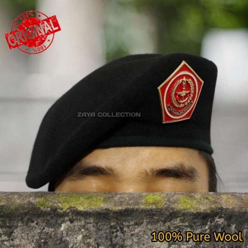 BARET MABES TNI CAMEL + EMBLEM