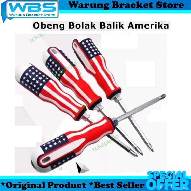 Obeng Bolak Balik Amerika 6 inch Obeng 2 Way Screwdriver - + USA Tools