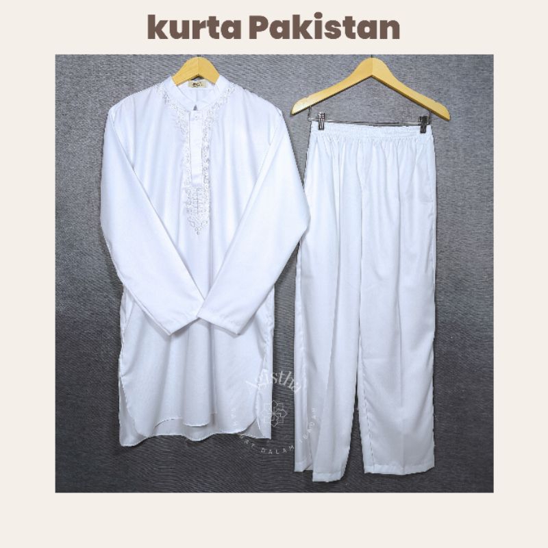 Kurta Pakistan Setelan Baju Muslim Pria Sania by HMS - Putih Tulang