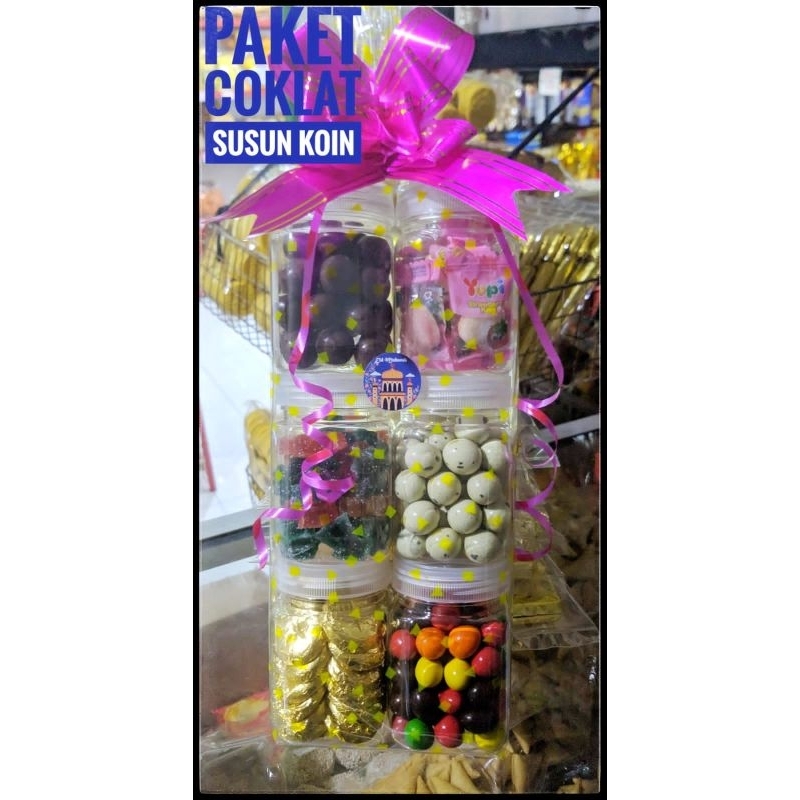 

paket hampers coklat susun koin