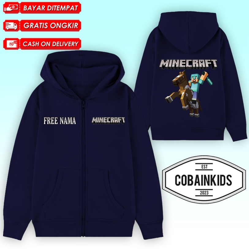 ( BISA COD ) Jaket Hoodie Anak MINECRAFT PE / Jaket Resleting anak Karakter STEVE MINECRAFT POCKET E