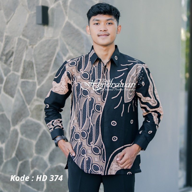 Batik Hendrawan Kemeja Batik Pria Solo Modern Lengan Panjang Lapis furing Bahan Katun Premium HD 374