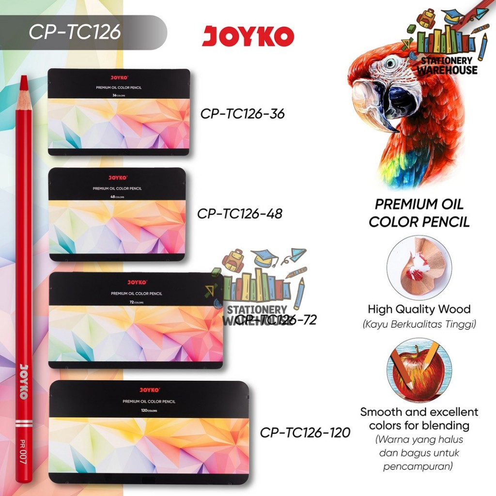 

Premium Oil Color Pencil Pensil Warna Joyko CP-TC126 36 , 48 , 72 , 120 WARNA