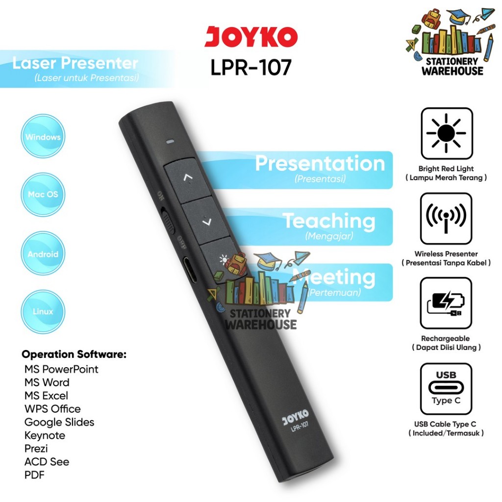 Laser Presenter Laser untuk Presentasi Joyko LPR-107 Remote Presenter Wireless Pointer Presenter