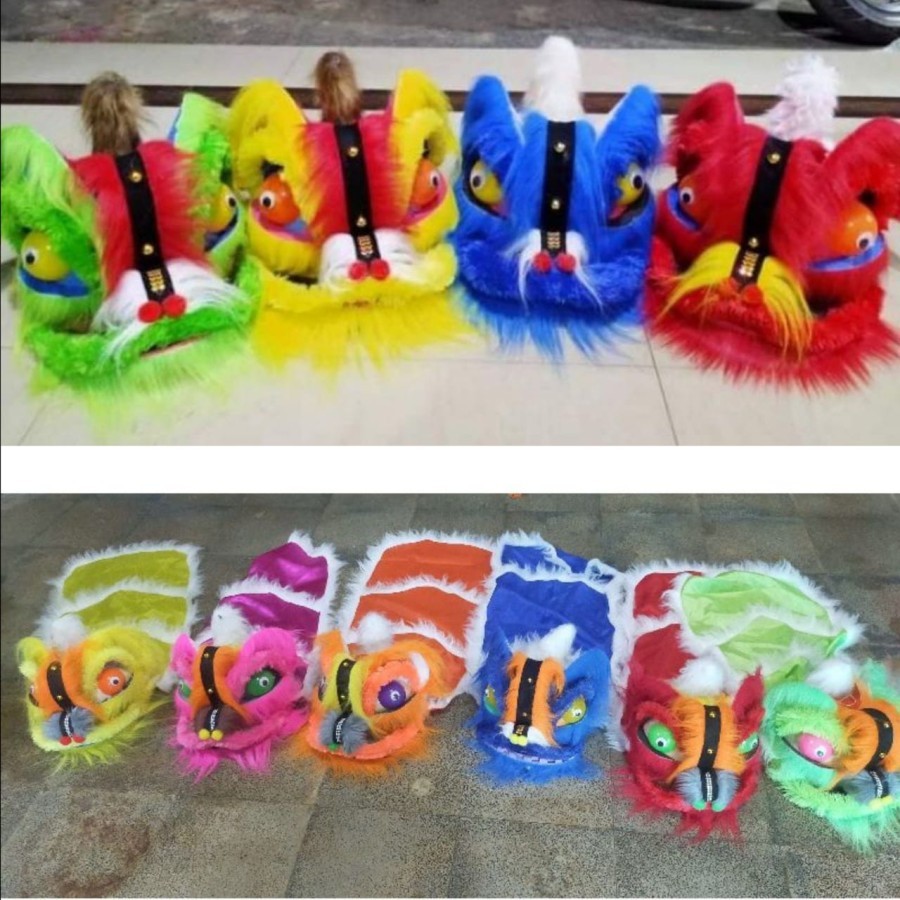 Mainan Barongsai Anak Mata Nyala Ukuran kepala dewasa bisa masuk. Ukuran 35x35x25 cm. Besar lubang k