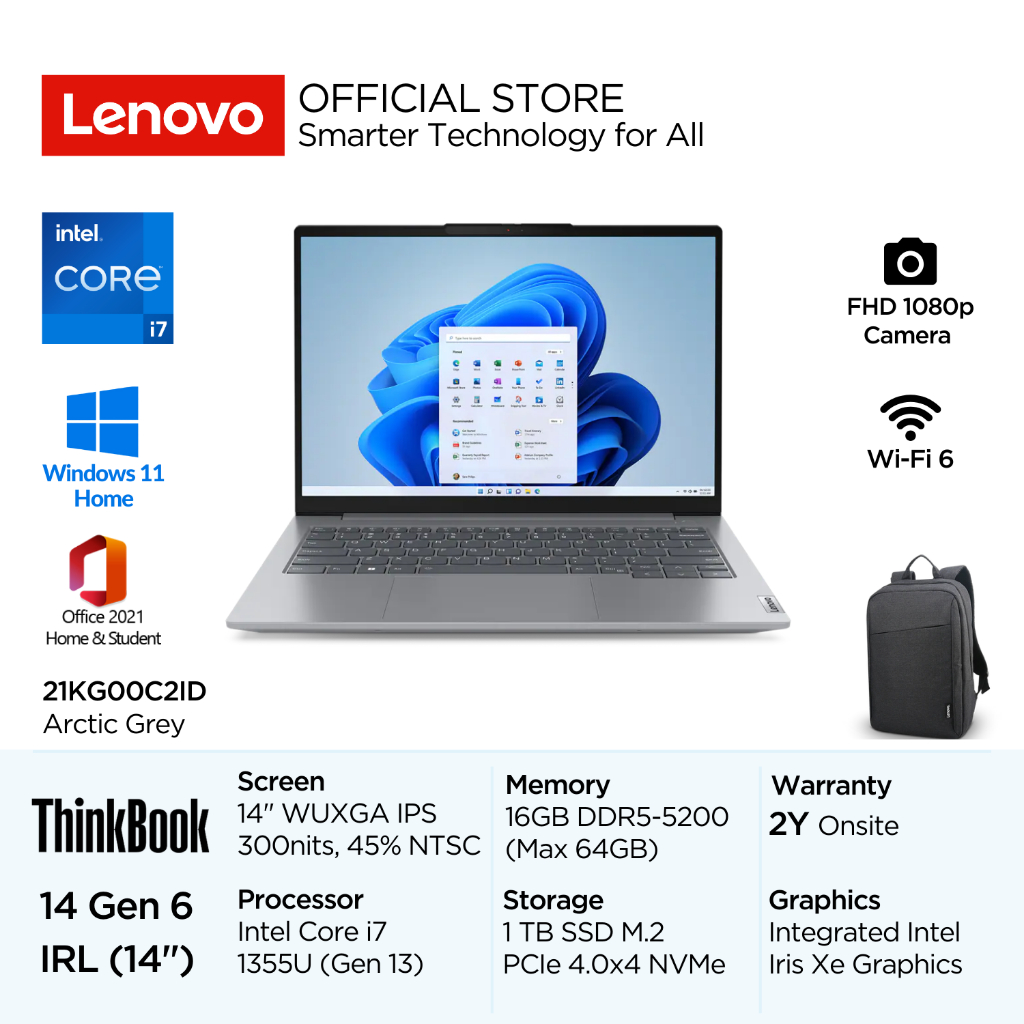 Lenovo ThinkBook 14 Gen 6 IRL C2ID Intel Core i7 1355U Win11 16GB 1TB SSD 14" WUXGA IPS 60Hz 45% NTS