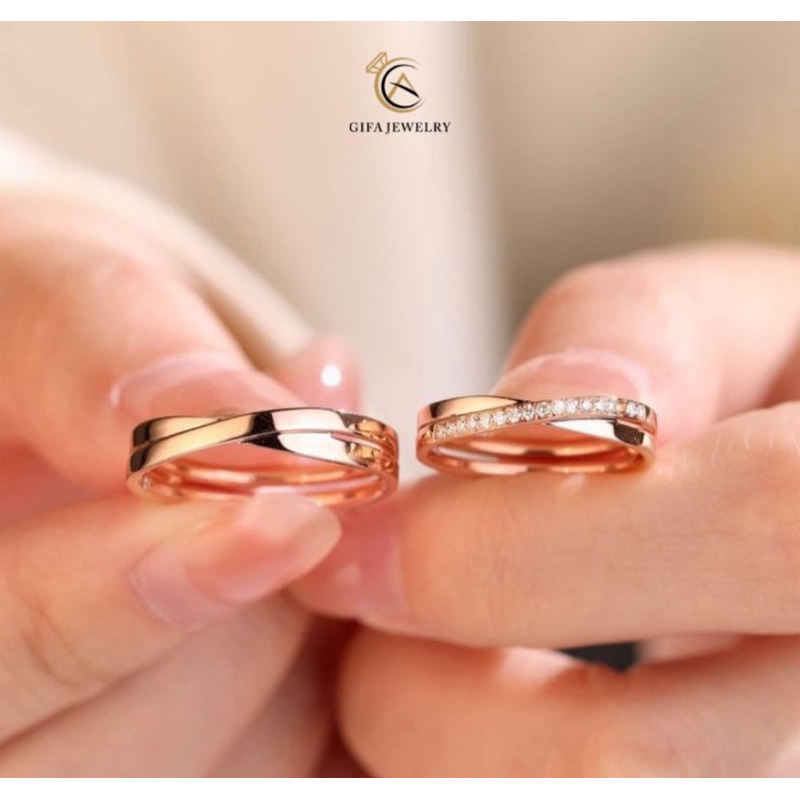 Gifa Jewelry Cincin Kawin Cincin Lamaran Rose Gold Cincin Couple Gf93