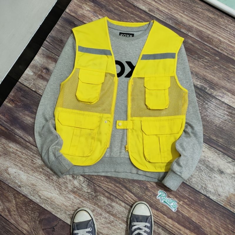 VS7 vest rompi tactical fishing size L kuning polyester jaring multi pocket cowok pria wanita cewek 