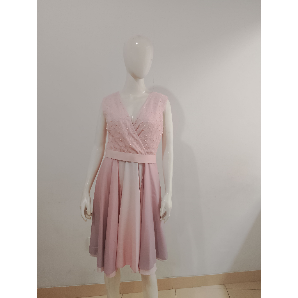 dress pesta pink midi gradasi preloved