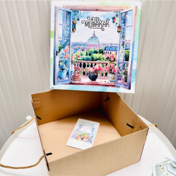 

10 pcs box hampers kue ukuran 22 x22 x 8 cm tema motif window idul fitri lebaran eid mubarak kardus hadiah